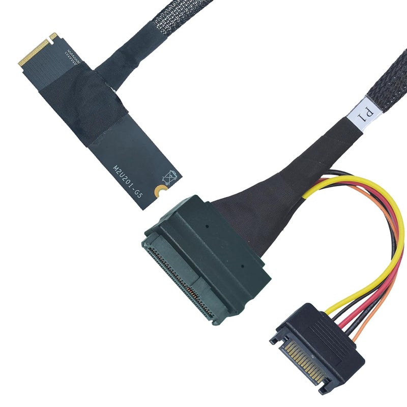 LetLinkSo PCIe 5.0 M.2 to U.2 Adapter, M.2 to SFF-8639 U.2 NVMe SSD Cable with 15Pin Power, Top Side Exit, 1.6ft (50cm) - Image 1